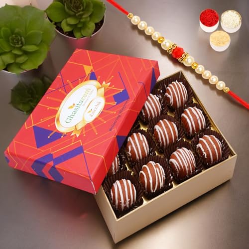 Ghasitaram Gifts Jaiccha Rakhi Gifts for Brothers Mathura Laddoo 12 pcs in Premium Box with Pearl Beads Rakhi von Jaiccha