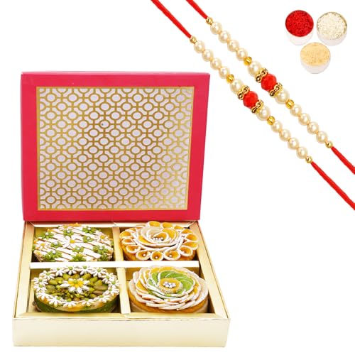 Ghasitaram Gifts Jaiccha Rakhi Gifts for Brothers Mini Mithai Cakes in Carving Box von Jaiccha