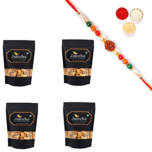 Ghasitaram Gifts Jaiccha Rakhi Gifts for Brothers Rakhi Dryfruits - Desi Ghee Fried Salted Cashews 800 GMS in Black Paper Pouch with Rudraksh Rakhi von Jaiccha