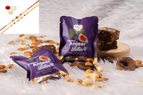 Ghasitaram Gifts Jaiccha Rakhi Gifts for Brothers Sugarfree Anjeer Bites Pouches Pack of 10 von Jaiccha