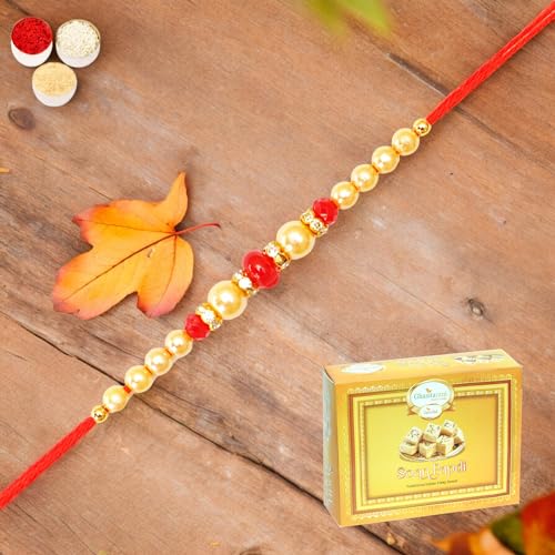 Ghasitaram Gifts Jaiccha Rakhi for Brother Rakhis Online 6210 Pearl Rakhi with 200 gms of Soan Papdi von Jaiccha