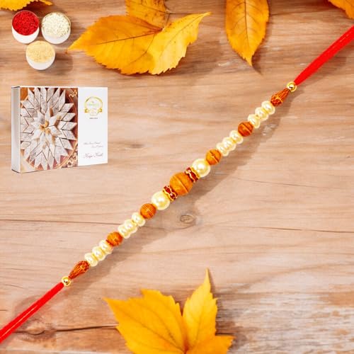 Ghasitaram Gifts Jaiccha Rakhi for Brother Rakhis Online 6222- Pearl Rakhi with 200 gms of Kaju katli von Jaiccha