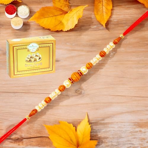 Ghasitaram Gifts Jaiccha Rakhi for Brother Rakhis Online 6222- Pearl Rakhi with 200 gms of Soan Papdi von Jaiccha