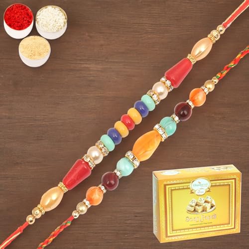 Ghasitaram Gifts Jaiccha Rakhi for Brother Rakhis Online - 6959,8650 Fancy Thread Rakhi with 200 gms of Soan Papdi von Jaiccha