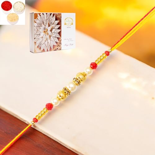 Ghasitaram Gifts Jaiccha Rakhi for Brother Rakhis Online GR-14 Pearl Rakhi with 200 gms of Kaju katli von Jaiccha