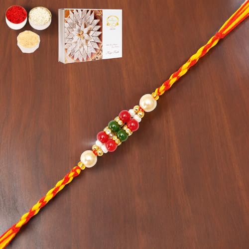 Ghasitaram Gifts Jaiccha Rakhi for Brother Rakhis Online GR 16 Pearl Rakhi with 400 gms of Kaju katli von Jaiccha