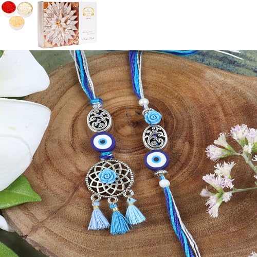 Ghasitaram Gifts Jaiccha Rakhi for Brother Rakhis Online LS24-065-Oxidized Evil eye Bhaiya Bhabhi Rakhi with 200 gms of Kaju katli von Jaiccha