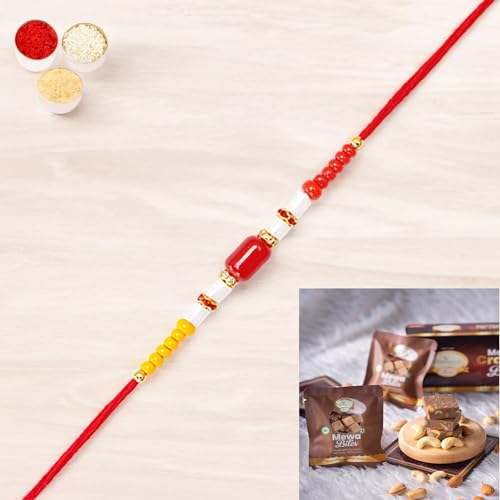 Ghasitaram Gifts Jaiccha Rakhi for Brother Rakhis Online N-31 Redbead Fancy Rakhi with Mewa Bite Box von Jaiccha