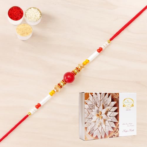 Ghasitaram Gifts Jaiccha Rakhi for Brother Rakhis Online N-413 Fancy Rakhi with 200 gms of Kaju katli von Jaiccha