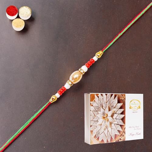 Ghasitaram Gifts Jaiccha Rakhi for Brother Rakhis Online N-704 Fancy Rakhi with 200 gms of Kaju katli von Jaiccha