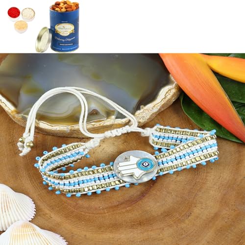 Ghasitaram Gifts Jaiccha Rakhi for Brother Rakhis Online PRK24-002 Bracelet Premium Rakhi with 100 gms of Dryfruits Mix Can von Jaiccha