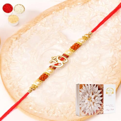 Ghasitaram Gifts Jaiccha Rakhi for Brother Rakhis Online R-2125 Om Rakhi Thread with 200 gms of Kaju katli von Jaiccha