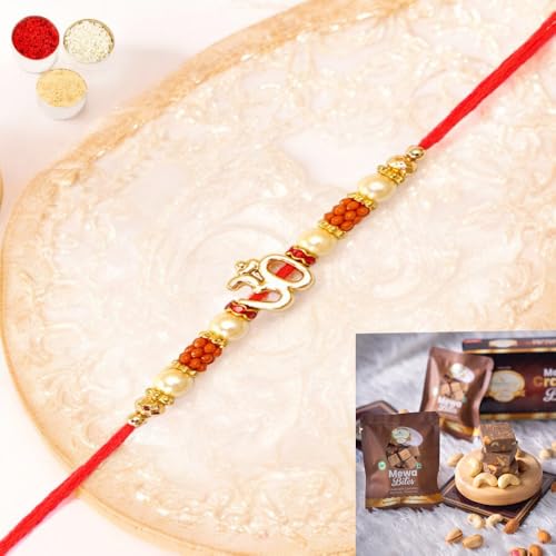 Ghasitaram Gifts Jaiccha Rakhi for Brother Rakhis Online R-2125 Om Rakhi Thread with Mewa Bite Box von Jaiccha