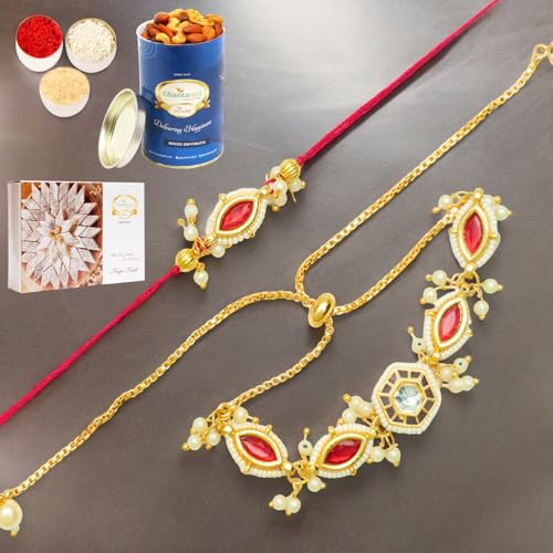 Ghasitaram Gifts Jaiccha Rakhi for Brother Rakhis Online Rmj- 10012 Bhaiya Bhabhi Rakhis with 100 gms of Dryfruits Mix Can 200 gms of Kaju katli von Jaiccha