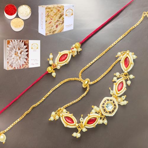 Ghasitaram Gifts Jaiccha Rakhi for Brother Rakhis Online Rmj- 10012 Bhaiya Bhabhi Rakhis with 200 gms of Kaju katli and 200 gms of Soan Papdi von Jaiccha