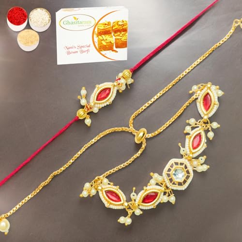 Ghasitaram Gifts Jaiccha Rakhi for Brother Rakhis Online Rmj- 10012 Bhaiya Bhabhi Rakhis with 400 gms of Besan Barfi von Jaiccha