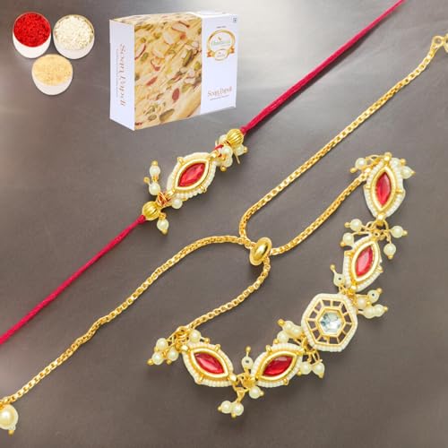 Ghasitaram Gifts Jaiccha Rakhi for Brother Rakhis Online Rmj- 10012 Bhaiya Bhabhi Rakhis with 400 gms of Soan Papdi von Jaiccha