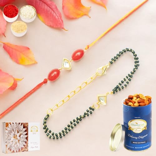 Ghasitaram Gifts Jaiccha Rakhi for Brother Rakhis Online Rmj- 4512 Bhaiya Bhabhi Rakhis with 100 gms of Dryfruits Mix Can 200 gms of Kaju katli von Jaiccha