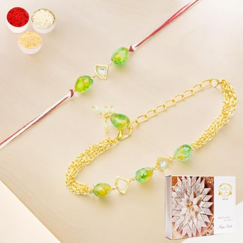 Ghasitaram Gifts Jaiccha Rakhi for Brother Rakhis Online Rmj-4512 Green Bhaiya Bhabhi Rakhis with 400 gms of Kaju katli von Jaiccha