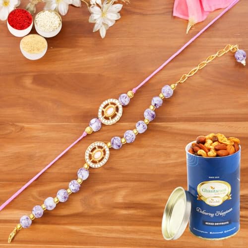 Ghasitaram Gifts Jaiccha Rakhi for Brother Rakhis Online Rmj-6012 Bhaiya Bhabhi Rakhis with 100 gms of Dryfruits Mix Can von Jaiccha