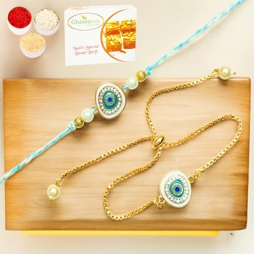 Ghasitaram Gifts Jaiccha Rakhi for Brother Rakhis Online Rmj-6512 Bhaiya Bhabhi Rakhis with 200 gms of Besan Barfi von Jaiccha