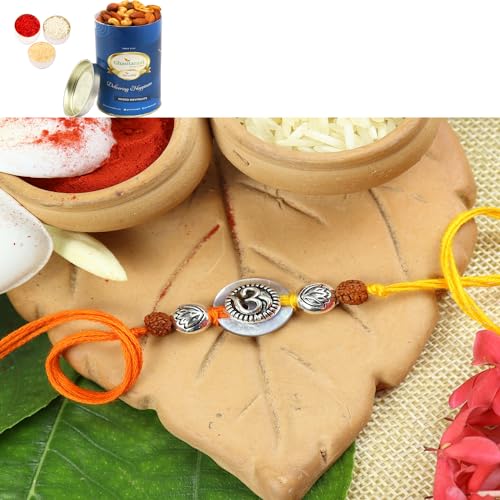 Ghasitaram Gifts Jaiccha Rakhi for Brother Rakhis Online S24-006 Mrtal Om Premium rakhi with 100 gms of Dryfruits Mix Can von Jaiccha