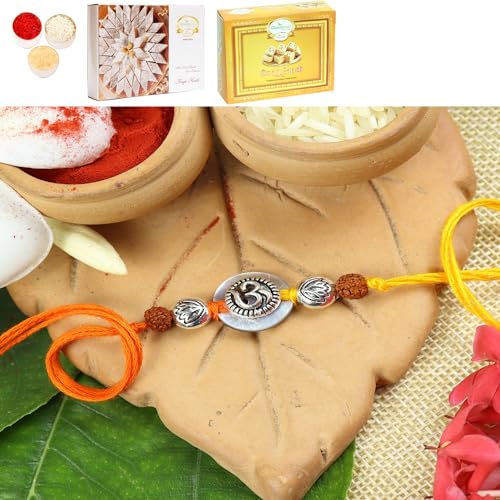 Ghasitaram Gifts Jaiccha Rakhi for Brother Rakhis Online S24-006 Mrtal Om Premium rakhi with 200 gms of Kaju katli and 200 gms of Soan Papdi von Jaiccha