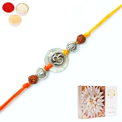 Ghasitaram Gifts Jaiccha Rakhi for Brother Rakhis Online S24-006 Mrtal Om Premium rakhi with 200 gms of Kaju katli von Jaiccha