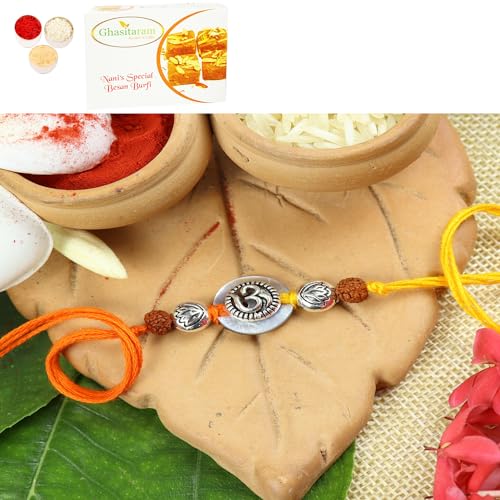 Ghasitaram Gifts Jaiccha Rakhi for Brother Rakhis Online S24-006 Mrtal Om Premium rakhi with 400 gms of Besan Barfi von Jaiccha