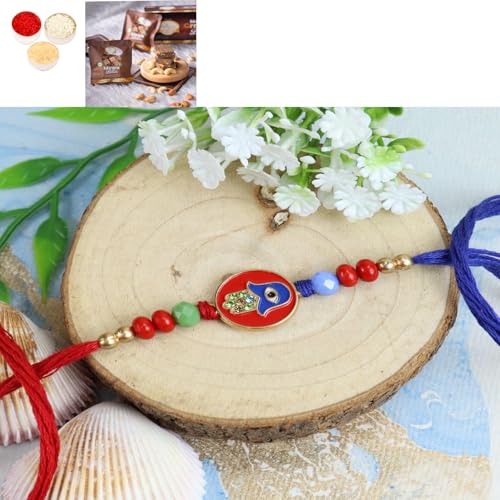 Ghasitaram Gifts Jaiccha Rakhi for Brother Rakhis Online ST23-161 Evil Eye Premium Rakhi with Mewa Bite Box von Jaiccha