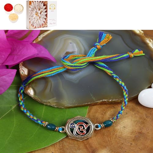 Ghasitaram Gifts Jaiccha Rakhi for Brother Rakhis Online ST24-106 ekomkar Peacock Premium Rakhi with 400 gms of Kaju katli von Jaiccha