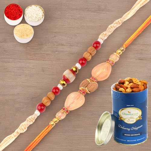 Ghasitaram Gifts Jaiccha Rakhi for Brother Rakhis Online - Set of 2-1889,AV5919 Fancy Thread Rakhi with 100 gms of Dryfruits Mix Can von Jaiccha