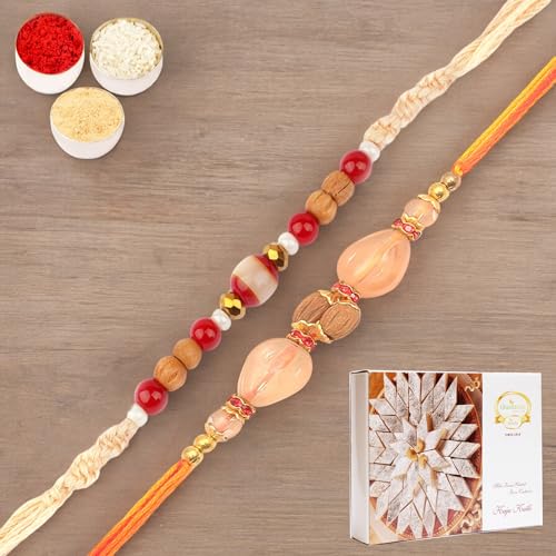 Ghasitaram Gifts Jaiccha Rakhi for Brother Rakhis Online - Set of 2-1889,AV5919 Fancy Thread Rakhi with 200 gms of Kaju katli von Jaiccha