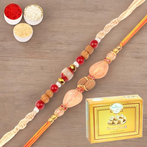 Ghasitaram Gifts Jaiccha Rakhi for Brother Rakhis Online - Set of 2-1889,AV5919 Fancy Thread Rakhi with 200 gms of Soan Papdi von Jaiccha