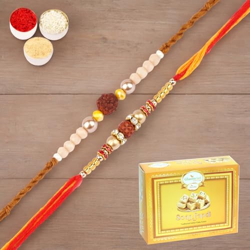 Ghasitaram Gifts Jaiccha Rakhi for Brother Rakhis Online - Set of 2-1908, Nbh-252 Rudraksh Rakhi with 200 gms of Soan Papdi von Jaiccha