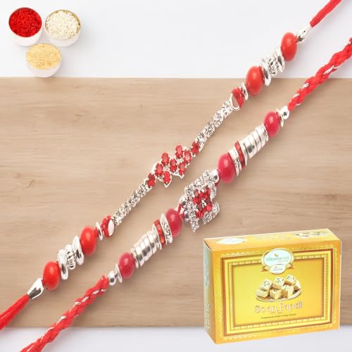 Ghasitaram Gifts Jaiccha Rakhi for Brother Rakhis Online - Set of 2-333, 8983 diamond Rakhi with 200 gms of Soan Papdi von Jaiccha