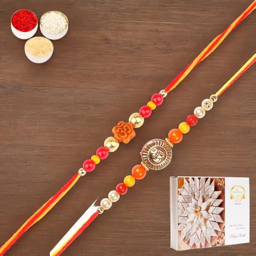 Ghasitaram Gifts Jaiccha Rakhi for Brother Rakhis Online - Set of 2-6074, 6042 Thread Rakhi with 200 gms of Kaju katli von Jaiccha