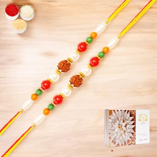 Ghasitaram Gifts Jaiccha Rakhi for Brother Rakhis Online Set of 2-6155- Rudraksh Rakhi with 200 gms of Kaju katli von Jaiccha