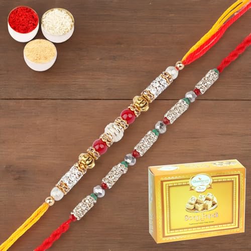 Ghasitaram Gifts Jaiccha Rakhi for Brother Rakhis Online - Set of 2-6981,7077 Fancy Thread Rakhi with 200 gms of Soan Papdi von Jaiccha