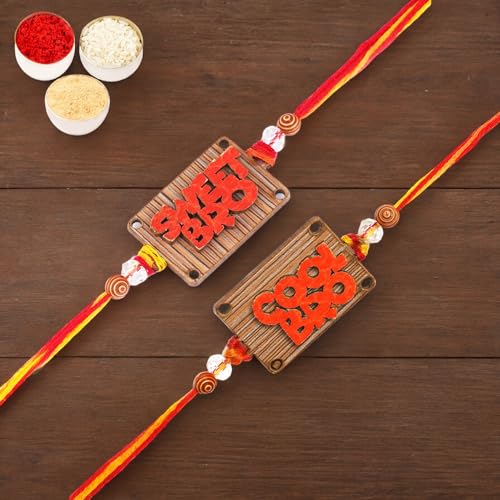 Ghasitaram Gifts Jaiccha Rakhi for Brother Rakhis Online - Set of 2-BW-5710 Wooden Sweet and BW-5711 Wooden Cool Bro kids Rakhi von Jaiccha