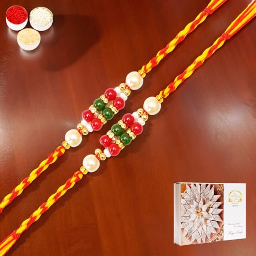 Ghasitaram Gifts Jaiccha Rakhi for Brother Rakhis Online Set of 2-GR 16 Pearl Rakhi with 200 gms of Kaju katli von Jaiccha