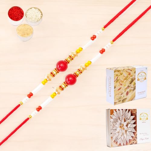 Ghasitaram Gifts Jaiccha Rakhi for Brother Rakhis Online Set of 2-N-413 Fancy Rakhi with 200 gms of Kaju katli and 200 gms of Soan Papdi von Jaiccha