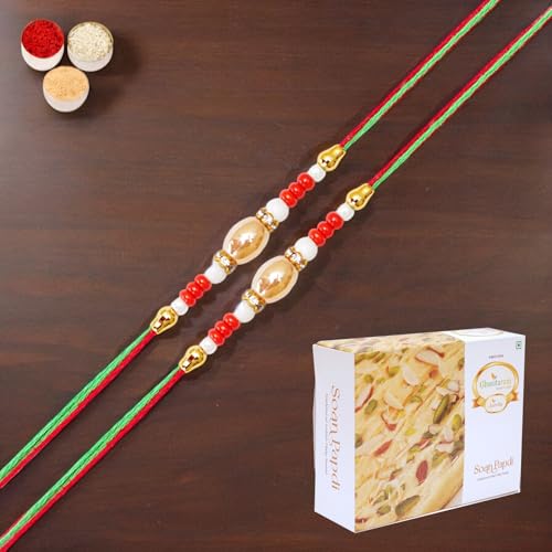 Ghasitaram Gifts Jaiccha Rakhi for Brother Rakhis Online Set of 2-N-704 Fancy Rakhi with 400 gms of Soan Papdi von Jaiccha