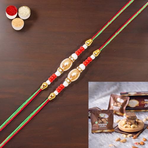 Ghasitaram Gifts Jaiccha Rakhi for Brother Rakhis Online Set of 2-N-704 Fancy Rakhi with Mewa Bite Box von Jaiccha