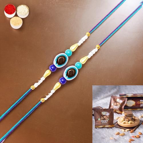 Ghasitaram Gifts Jaiccha Rakhi for Brother Rakhis Online Set of 2-N-716 Evil Eye Fancy Rakhi with Mewa Bite Box von Jaiccha