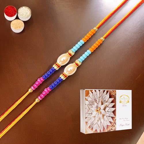 Ghasitaram Gifts Jaiccha Rakhi for Brother Rakhis Online Set of 2-N-924 Fancy Rakhi with 200 gms of Kaju katli von Jaiccha