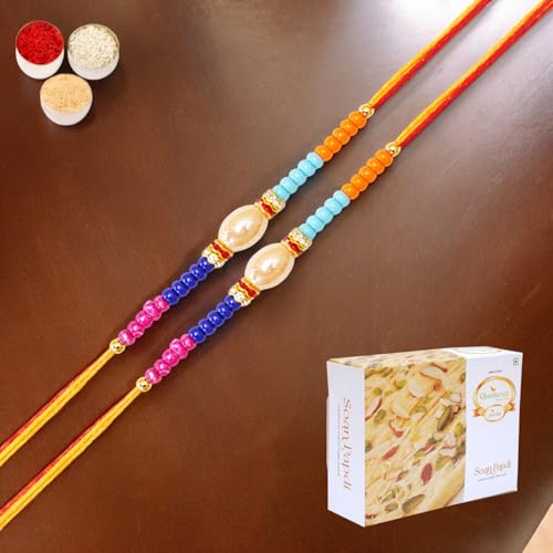 Ghasitaram Gifts Jaiccha Rakhi for Brother Rakhis Online Set of 2-N-924 Fancy Rakhi with 200 gms of Soan Papdi von Jaiccha