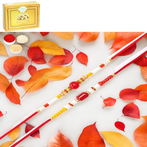 Ghasitaram Gifts Jaiccha Rakhi for Brother Rakhis Online Set of 2 N31 and N413 Fancy Rakhis with 200 gms of Soan Papdi von Jaiccha