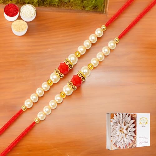 Ghasitaram Gifts Jaiccha Rakhi for Brother Rakhis Online Set of 2-R-0001 Pearl Rakhi with 200 gms of Kaju katli von Jaiccha