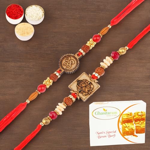 Ghasitaram Gifts Jaiccha Rakhi for Brother Rakhis Online - Set of 2-R-2033,2035 Thread Rakhi with 200 gms of Besan Barfi von Jaiccha